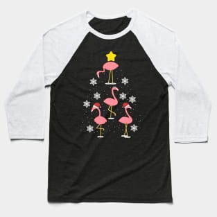 Funny Flamingo Christmas Tree Baseball T-Shirt